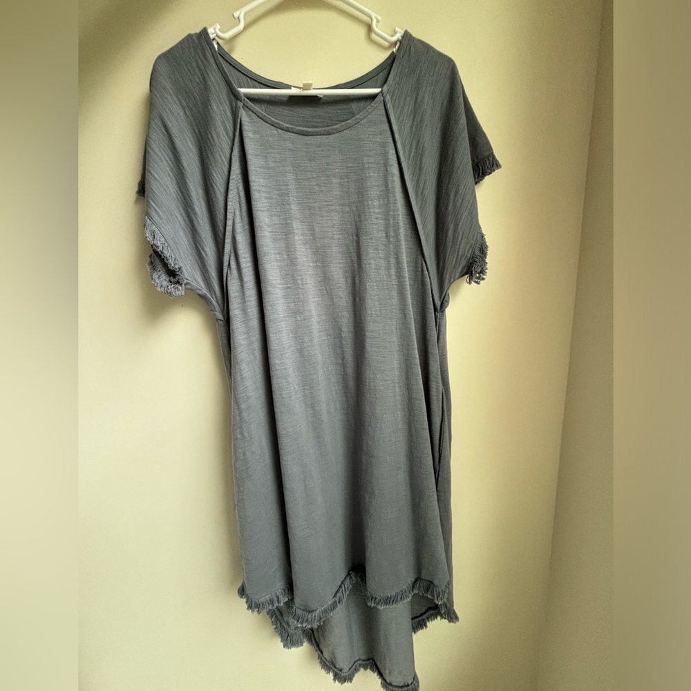 Umgee Gray Hi Low Frayed Hem Boho Dress Size Small